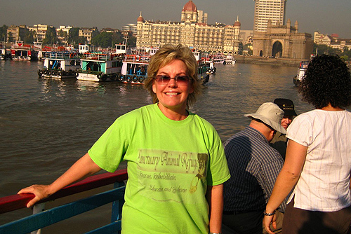Mary Ann Von Glinow with Mumbai’s Taj Hotel in background