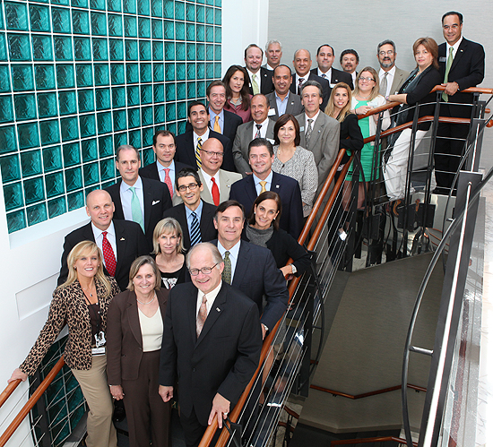 Members of the Dean’s Council and administrators from the business school met with FIU President Mark Rosenberg, front row right and Executive Dean Joyce Elam, front row, center.