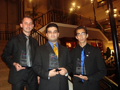 Abdel Perera, Louis Castillo and Saul Perez showcase their second-place awards for Digital Video Production.