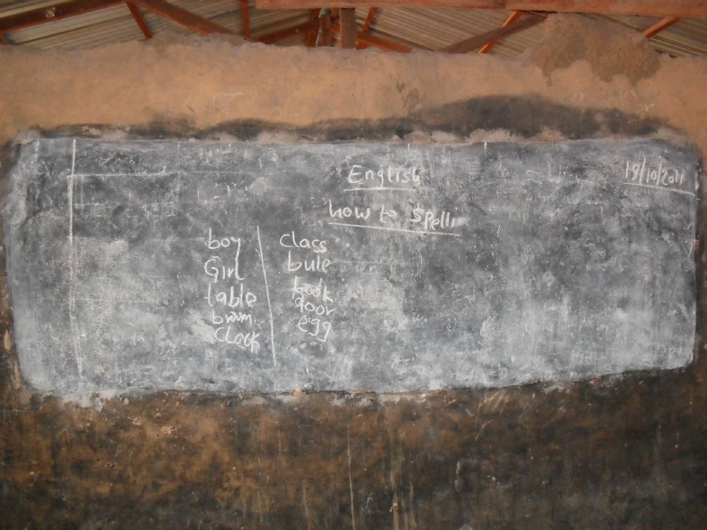 The blackboard of a primary school in Kaso Sarki