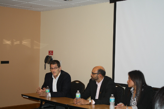 Jorge Lazaro Diaz from Terremark Worldwide, Inc., Herb Payan from Sony Music Entertainment and Martha Krawczyk from Visa Inc. were panelists at a presentation to the International Business Honor Society.