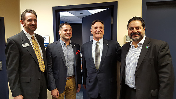 From left to right: Anthony Miyazaki, chair and professor, Department of Marketing; Andres Campo, founder of Axxis Solutions (one of the four Naming Sponsor of the Sales Lab); Jose Aldrich, Acting Dean, College of Business; Guillermo Benites, CEO of Axxis Solutions